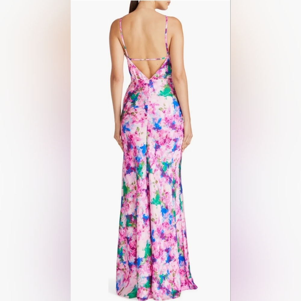 Monique Lhuillier Waterlily Floral Satin Halter Dress NWT - Picture 6 of 11